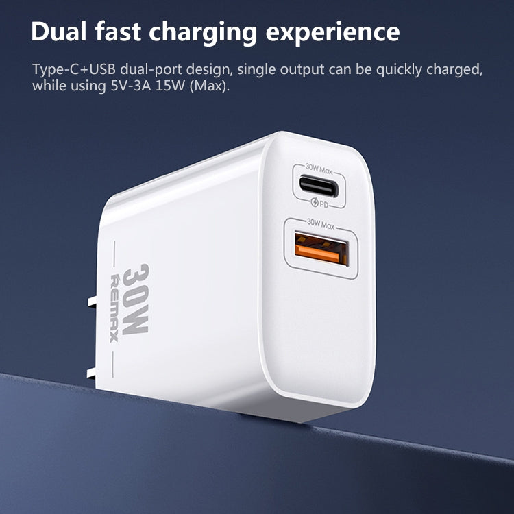 شاحن سريع REMAX RP-U82 بقدرة 30 واط بمنفذ USB وUSB-C/Type-C مزدوج، قابس CN، قابس المملكة المتحدة، قابس الولايات المتحدة