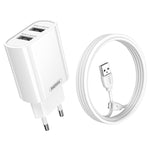 مجموعة شاحن سريع REMAX RP-U35 سلسلة Jane بمنفذين USB بقوة 2.1 أمبير، 8 دبابيس، Micro USB، USB-C/Type-C