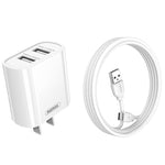 مجموعة شاحن سريع REMAX RP-U35 سلسلة Jane بمنفذين USB بقوة 2.1 أمبير، 8 دبابيس، Micro USB، USB-C/Type-C