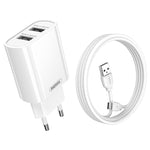 مجموعة شاحن سريع REMAX RP-U35 سلسلة Jane بمنفذين USB بقوة 2.1 أمبير، 8 دبابيس، Micro USB، USB-C/Type-C