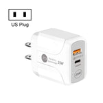 شاحن سفر بمنافذ PD Type-C بقوة 25 واط + USB QC3.0، قابس الولايات المتحدة، قابس الاتحاد الأوروبي