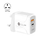 شاحن سفر 25 واط PD Type-C + منافذ USB QC3.0، قابس المملكة المتحدة