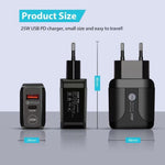 شاحن سفر 25 واط PD Type-C + منافذ USB QC3.0، قابس المملكة المتحدة