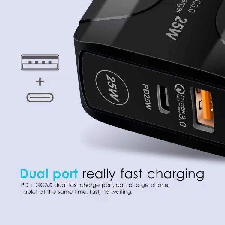 شاحن سفر 25 واط PD Type-C + منافذ USB QC3.0، قابس المملكة المتحدة