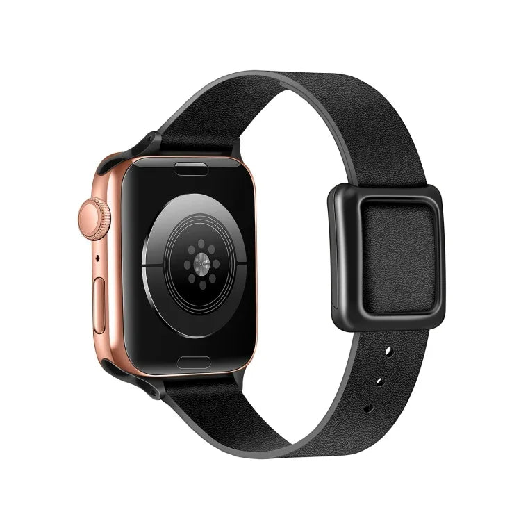 سوار ساعة بمشبك مربع مغناطيسي أسود لسلسلة Apple Watch، 7 45مم / 6&SE&5&4 44مم / 3&2&1 42مم، 7 41مم / 6&SE&5&4 40مم / 3&2&1 38مم
