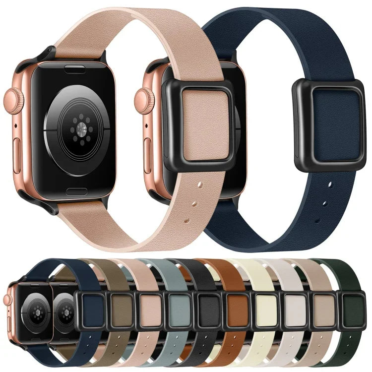 سوار ساعة بمشبك مربع مغناطيسي أسود لسلسلة Apple Watch، 7 45مم / 6&SE&5&4 44مم / 3&2&1 42مم، 7 41مم / 6&SE&5&4 40مم / 3&2&1 38مم