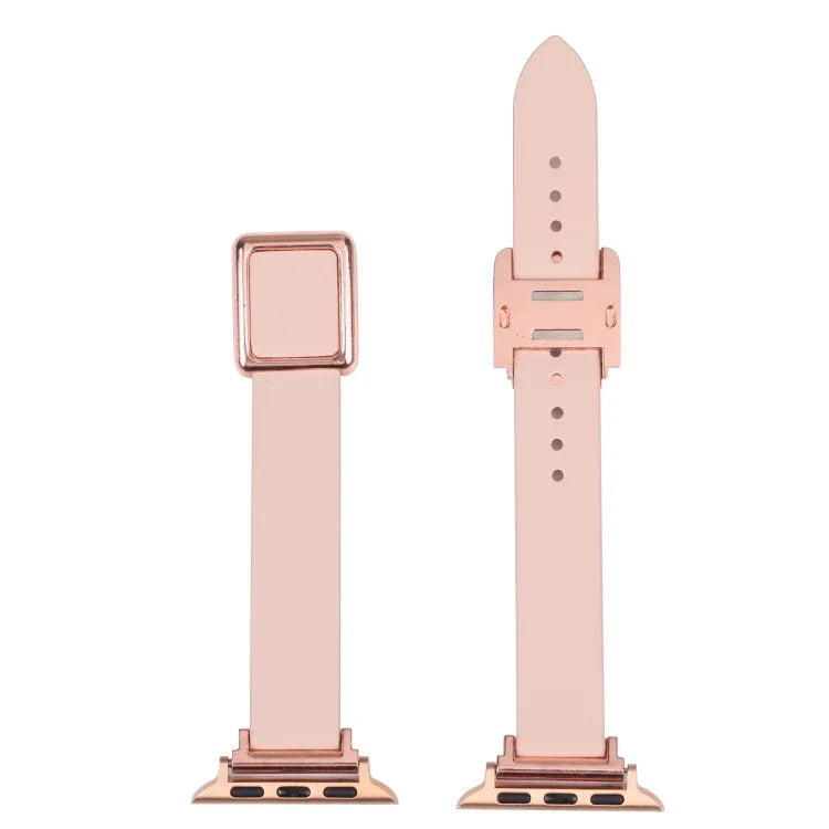 سوار ساعة بمشبك مربع ذهبي وردي مغناطيسي لسلسلة Apple Watch، 7 45مم / 6&SE&5&4 44مم / 3&2&1 42مم، 7 41مم / 6&SE&5&4 40مم / 3&2&1 38مم