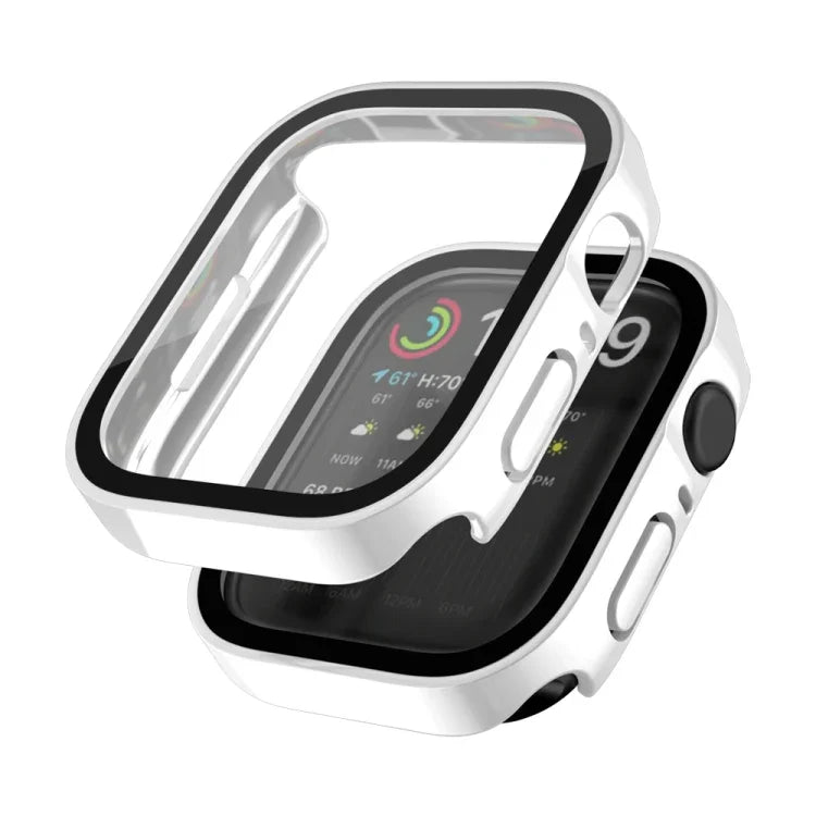 غطاء حماية مقاوم للماء 2 في 1 بإطار بلاستيكي وزجاج مقوى، لسلسلة Apple Watch 9 / 8 / 7 45مم، لسلسلة Apple Watch 9 / 8 / 7 41مم، لسلسلة Apple Watch 6 / 5 / 4 / SE 44مم، لسلسلة Apple Watch 6 / 5 / 4 / SE 40مم