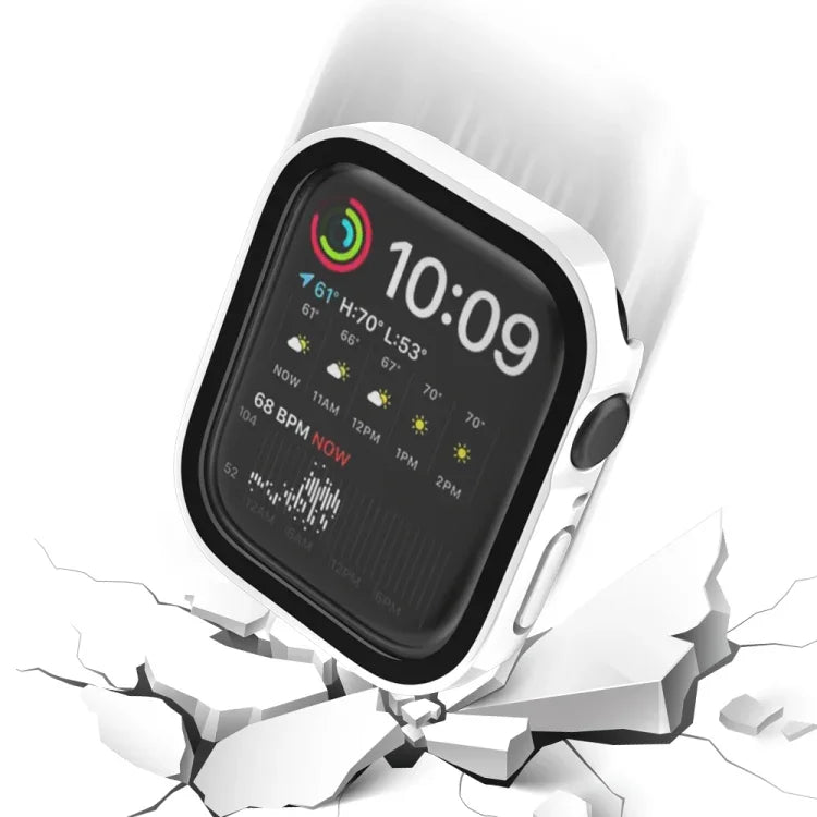 غطاء حماية مقاوم للماء 2 في 1 بإطار بلاستيكي وزجاج مقوى، لسلسلة Apple Watch 9 / 8 / 7 45مم، لسلسلة Apple Watch 9 / 8 / 7 41مم، لسلسلة Apple Watch 6 / 5 / 4 / SE 44مم، لسلسلة Apple Watch 6 / 5 / 4 / SE 40مم