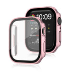 غطاء حماية مقاوم للماء 2 في 1 بإطار بلاستيكي وزجاج مقوى، لسلسلة Apple Watch 9 / 8 / 7 45مم، لسلسلة Apple Watch 9 / 8 / 7 41مم، لسلسلة Apple Watch 6 / 5 / 4 / SE 44مم، لسلسلة Apple Watch 6 / 5 / 4 / SE 40مم