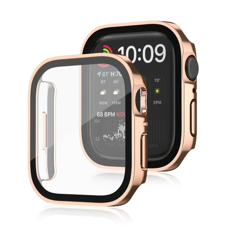 غطاء حماية مقاوم للماء 2 في 1 بإطار بلاستيكي وزجاج مقوى، لسلسلة Apple Watch 9 / 8 / 7 45مم، لسلسلة Apple Watch 9 / 8 / 7 41مم، لسلسلة Apple Watch 6 / 5 / 4 / SE 44مم، لسلسلة Apple Watch 6 / 5 / 4 / SE 40مم