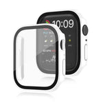 غطاء حماية مقاوم للماء 2 في 1 بإطار بلاستيكي وزجاج مقوى، لسلسلة Apple Watch 9 / 8 / 7 45مم، لسلسلة Apple Watch 9 / 8 / 7 41مم، لسلسلة Apple Watch 6 / 5 / 4 / SE 44مم، لسلسلة Apple Watch 6 / 5 / 4 / SE 40مم