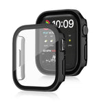 غطاء حماية مقاوم للماء 2 في 1 بإطار بلاستيكي وزجاج مقوى، لسلسلة Apple Watch 9 / 8 / 7 45مم، لسلسلة Apple Watch 9 / 8 / 7 41مم، لسلسلة Apple Watch 6 / 5 / 4 / SE 44مم، لسلسلة Apple Watch 6 / 5 / 4 / SE 40مم