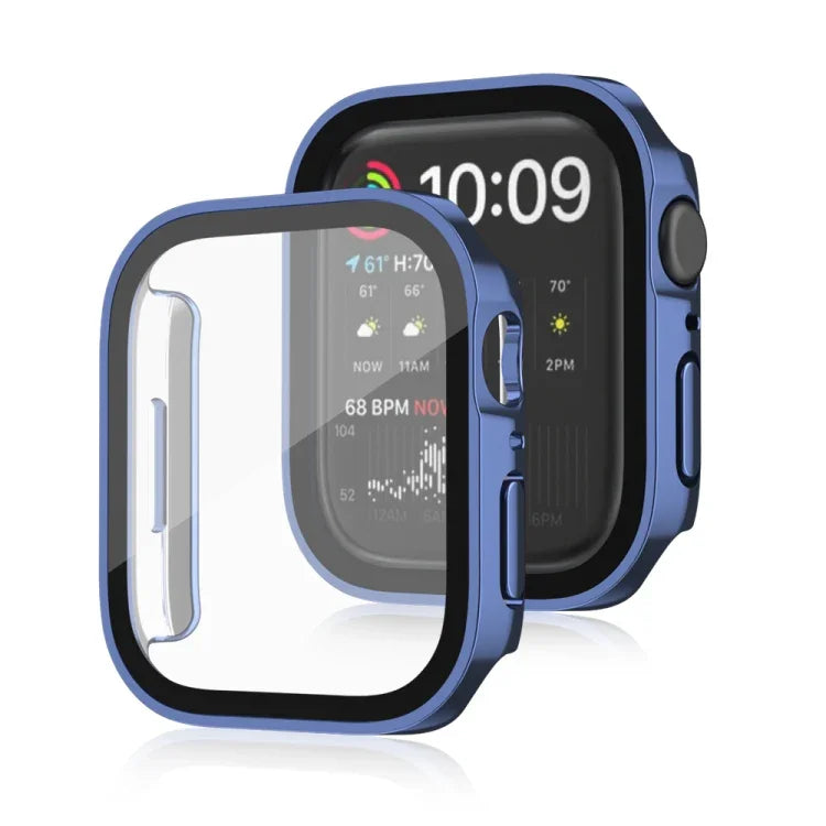 غطاء حماية مقاوم للماء 2 في 1 بإطار بلاستيكي وزجاج مقوى، لسلسلة Apple Watch 9 / 8 / 7 45مم، لسلسلة Apple Watch 9 / 8 / 7 41مم، لسلسلة Apple Watch 6 / 5 / 4 / SE 44مم، لسلسلة Apple Watch 6 / 5 / 4 / SE 40مم