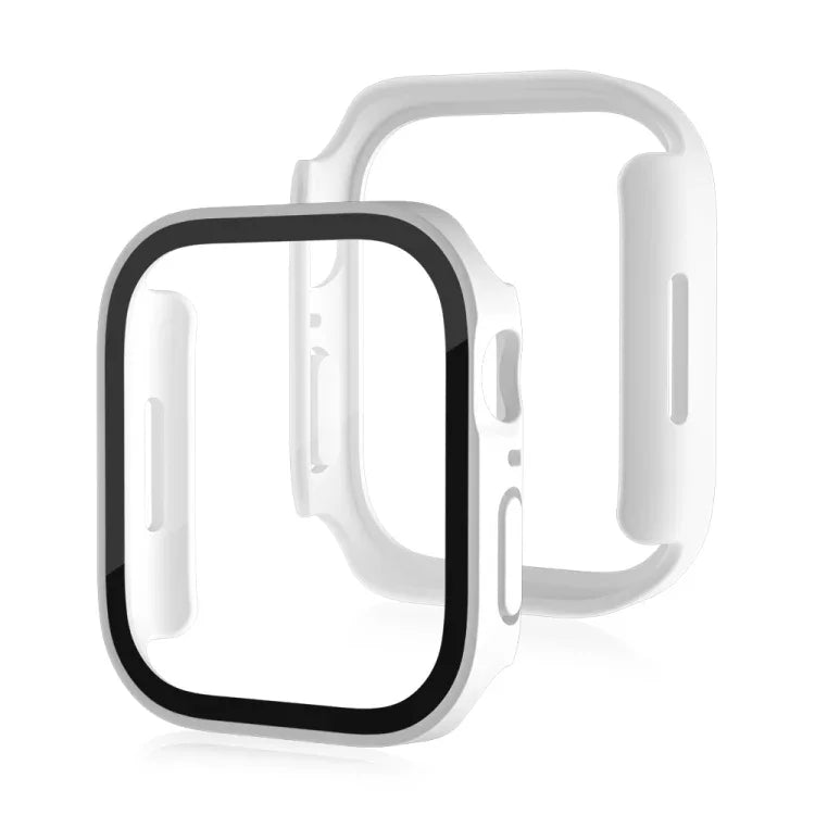 غطاء حماية مقاوم للماء مع ملمس مطفي 2 في 1 بإطار بلاستيكي وزجاج مقوى، لسلسلة Apple Watch 9 / 8 / 7 45مم، لسلسلة Apple Watch 9 / 8 / 7 41مم، لسلسلة Apple Watch 6 / 5 / 4 / SE 44مم، لسلسلة Apple Watch 6 / 5 / 4 / SE 40مم