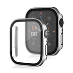 غطاء حماية مقاوم للماء مع ملمس مطفي 2 في 1 بإطار بلاستيكي وزجاج مقوى، لسلسلة Apple Watch 9 / 8 / 7 45مم، لسلسلة Apple Watch 9 / 8 / 7 41مم، لسلسلة Apple Watch 6 / 5 / 4 / SE 44مم، لسلسلة Apple Watch 6 / 5 / 4 / SE 40مم