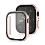 غطاء حماية مقاوم للماء مع ملمس مطفي 2 في 1 بإطار بلاستيكي وزجاج مقوى، لسلسلة Apple Watch 9 / 8 / 7 45مم، لسلسلة Apple Watch 9 / 8 / 7 41مم، لسلسلة Apple Watch 6 / 5 / 4 / SE 44مم، لسلسلة Apple Watch 6 / 5 / 4 / SE 40مم