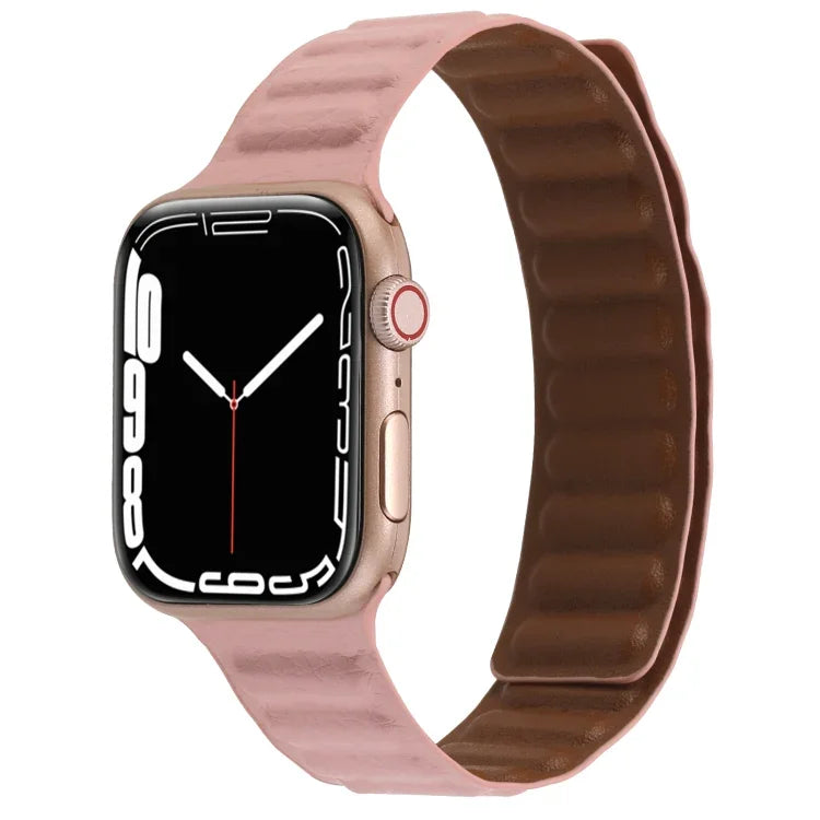 سوار ساعة جلد رفيع بحلقة مغناطيسية بلونين لسلسلة Apple Watch، 7 45مم / 6&SE&5&4 44مم / 3&2&1 42مم، 7 41مم / 6&SE&5&4 40مم / 3&2&1 38مم