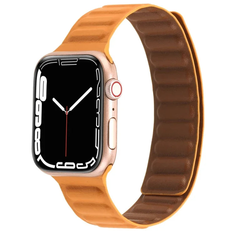 سوار ساعة جلد رفيع بحلقة مغناطيسية بلونين لسلسلة Apple Watch، 7 45مم / 6&SE&5&4 44مم / 3&2&1 42مم، 7 41مم / 6&SE&5&4 40مم / 3&2&1 38مم
