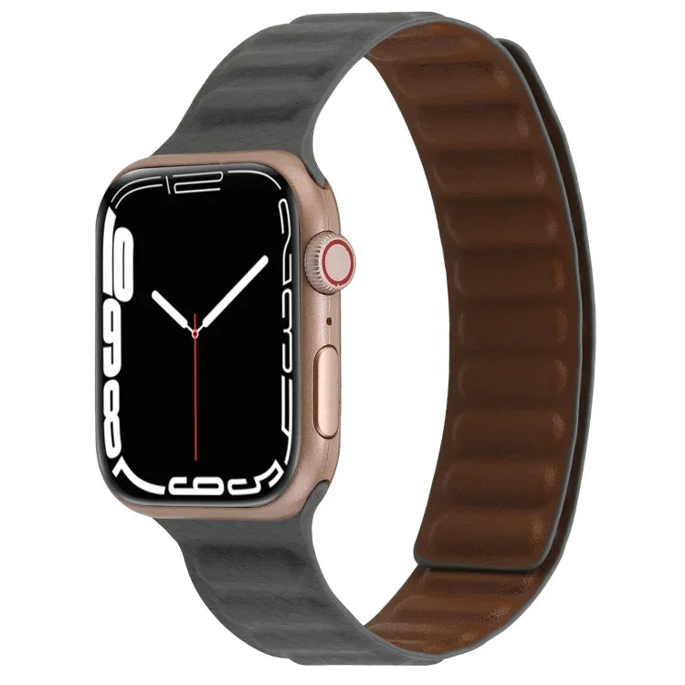 سوار ساعة جلد رفيع بحلقة مغناطيسية بلونين لسلسلة Apple Watch، 7 45مم / 6&SE&5&4 44مم / 3&2&1 42مم، 7 41مم / 6&SE&5&4 40مم / 3&2&1 38مم