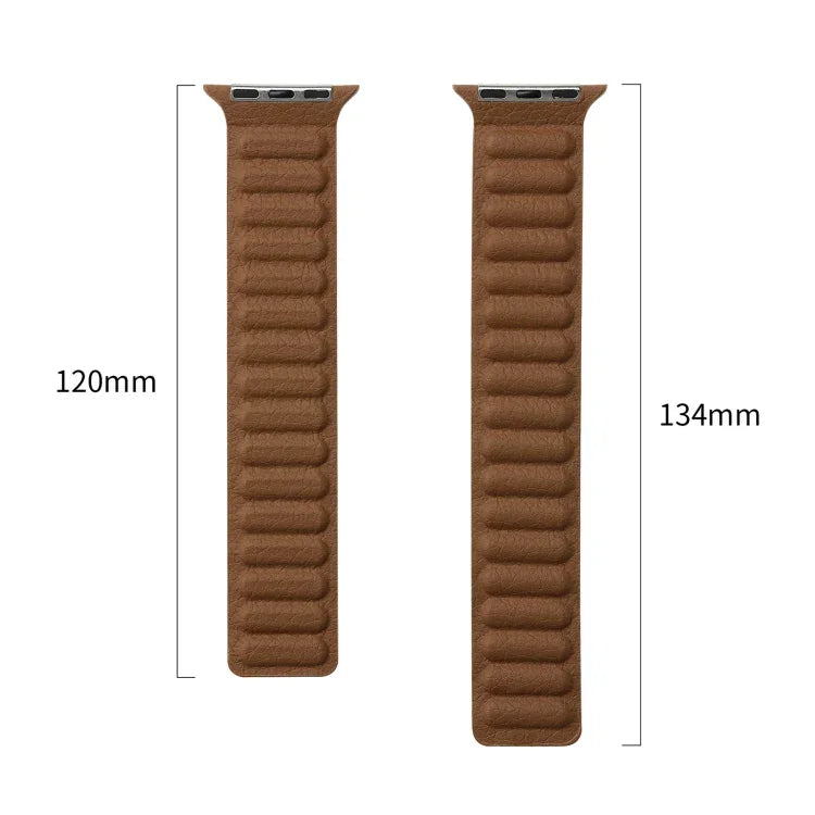سوار ساعة جلد رفيع بحلقة مغناطيسية بلونين لسلسلة Apple Watch، 7 45مم / 6&SE&5&4 44مم / 3&2&1 42مم، 7 41مم / 6&SE&5&4 40مم / 3&2&1 38مم