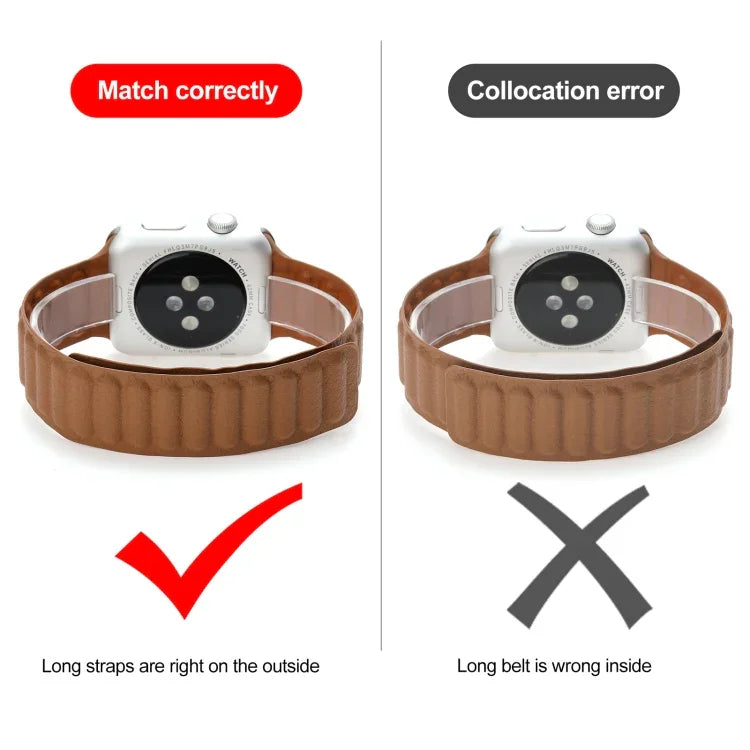 سوار ساعة جلد رفيع بحلقة مغناطيسية بلونين لسلسلة Apple Watch، 7 45مم / 6&SE&5&4 44مم / 3&2&1 42مم، 7 41مم / 6&SE&5&4 40مم / 3&2&1 38مم