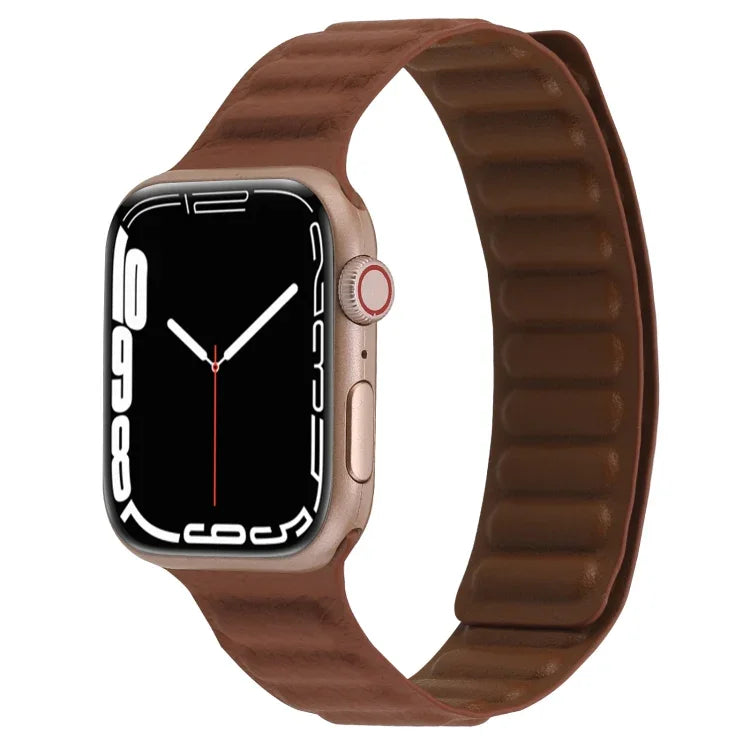 سوار ساعة جلد رفيع بحلقة مغناطيسية بلونين لسلسلة Apple Watch، 7 45مم / 6&SE&5&4 44مم / 3&2&1 42مم، 7 41مم / 6&SE&5&4 40مم / 3&2&1 38مم