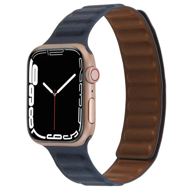 سوار ساعة جلد رفيع بحلقة مغناطيسية بلونين لسلسلة Apple Watch، 7 45مم / 6&SE&5&4 44مم / 3&2&1 42مم، 7 41مم / 6&SE&5&4 40مم / 3&2&1 38مم