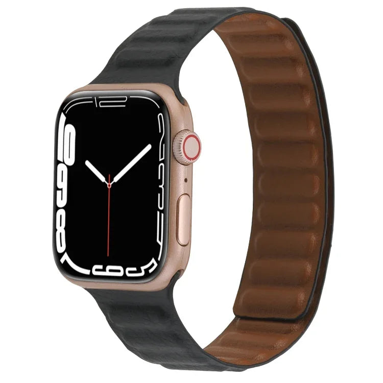 سوار ساعة جلد رفيع بحلقة مغناطيسية بلونين لسلسلة Apple Watch، 7 45مم / 6&SE&5&4 44مم / 3&2&1 42مم، 7 41مم / 6&SE&5&4 40مم / 3&2&1 38مم
