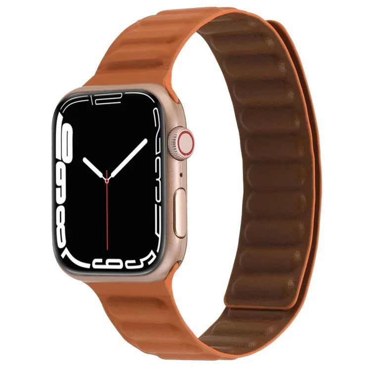 سوار ساعة جلد رفيع بحلقة مغناطيسية بلونين لسلسلة Apple Watch، 7 45مم / 6&SE&5&4 44مم / 3&2&1 42مم، 7 41مم / 6&SE&5&4 40مم / 3&2&1 38مم