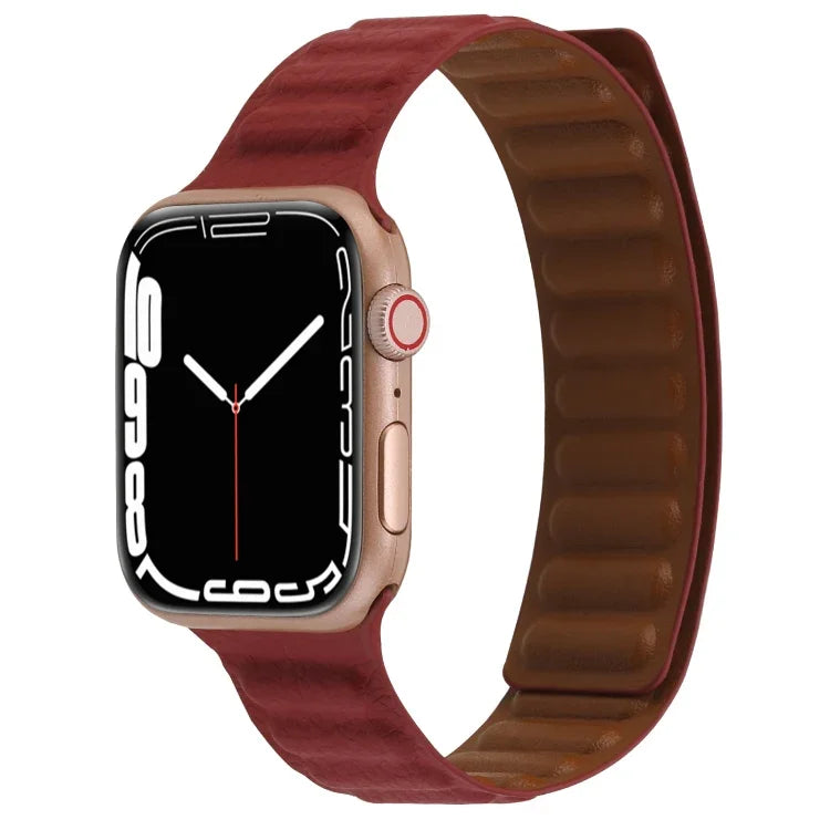سوار ساعة جلد رفيع بحلقة مغناطيسية بلونين لسلسلة Apple Watch، 7 45مم / 6&SE&5&4 44مم / 3&2&1 42مم، 7 41مم / 6&SE&5&4 40مم / 3&2&1 38مم