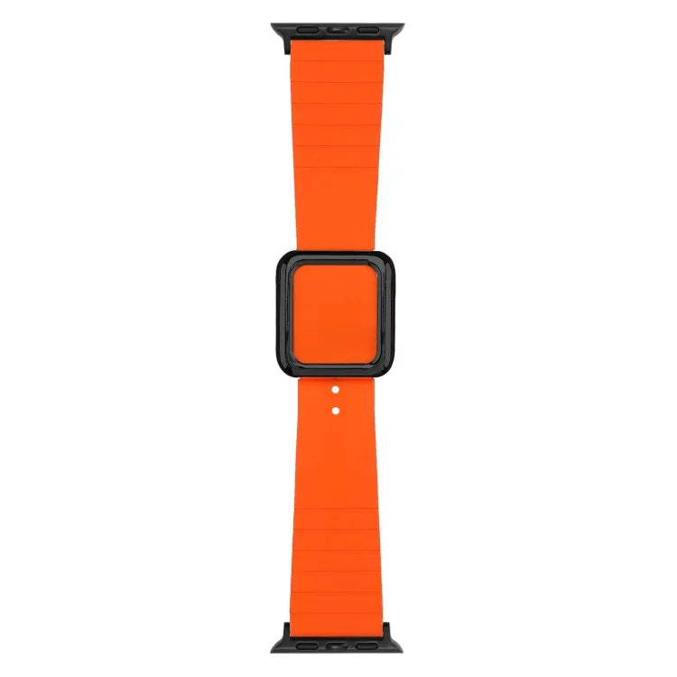 سوار ساعة سيليكون بمشبك مربع أسود لسلسلة Apple Watch، 7 45مم / 6&SE&5&4 44مم / 3&2&1 42مم، 7 41مم / 6&SE&5&4 40مم / 3&2&1 38مم