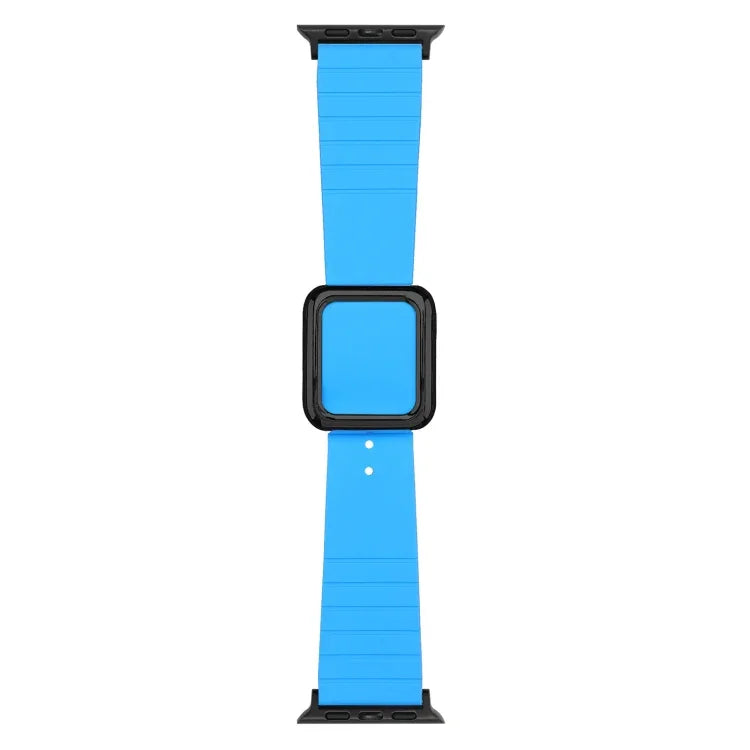 سوار ساعة سيليكون بمشبك مربع أسود لسلسلة Apple Watch، 7 45مم / 6&SE&5&4 44مم / 3&2&1 42مم، 7 41مم / 6&SE&5&4 40مم / 3&2&1 38مم