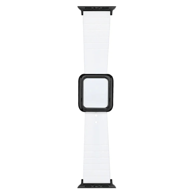 سوار ساعة سيليكون بمشبك مربع أسود لسلسلة Apple Watch، 7 45مم / 6&SE&5&4 44مم / 3&2&1 42مم، 7 41مم / 6&SE&5&4 40مم / 3&2&1 38مم