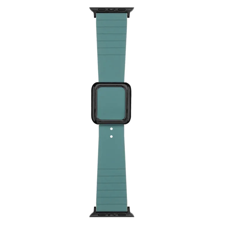 سوار ساعة سيليكون بمشبك مربع أسود لسلسلة Apple Watch، 7 45مم / 6&SE&5&4 44مم / 3&2&1 42مم، 7 41مم / 6&SE&5&4 40مم / 3&2&1 38مم
