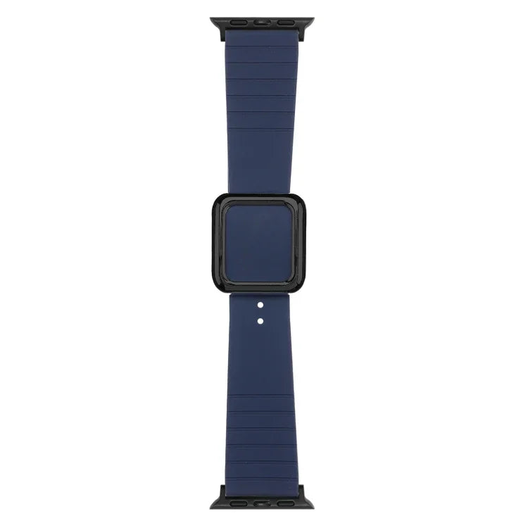 سوار ساعة سيليكون بمشبك مربع أسود لسلسلة Apple Watch، 7 45مم / 6&SE&5&4 44مم / 3&2&1 42مم، 7 41مم / 6&SE&5&4 40مم / 3&2&1 38مم