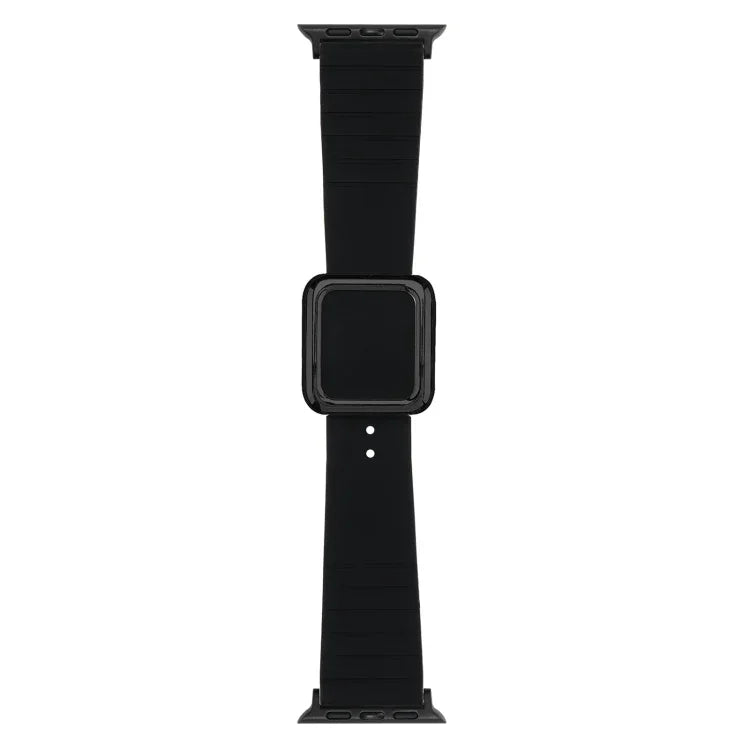 سوار ساعة سيليكون بمشبك مربع أسود لسلسلة Apple Watch، 7 45مم / 6&SE&5&4 44مم / 3&2&1 42مم، 7 41مم / 6&SE&5&4 40مم / 3&2&1 38مم