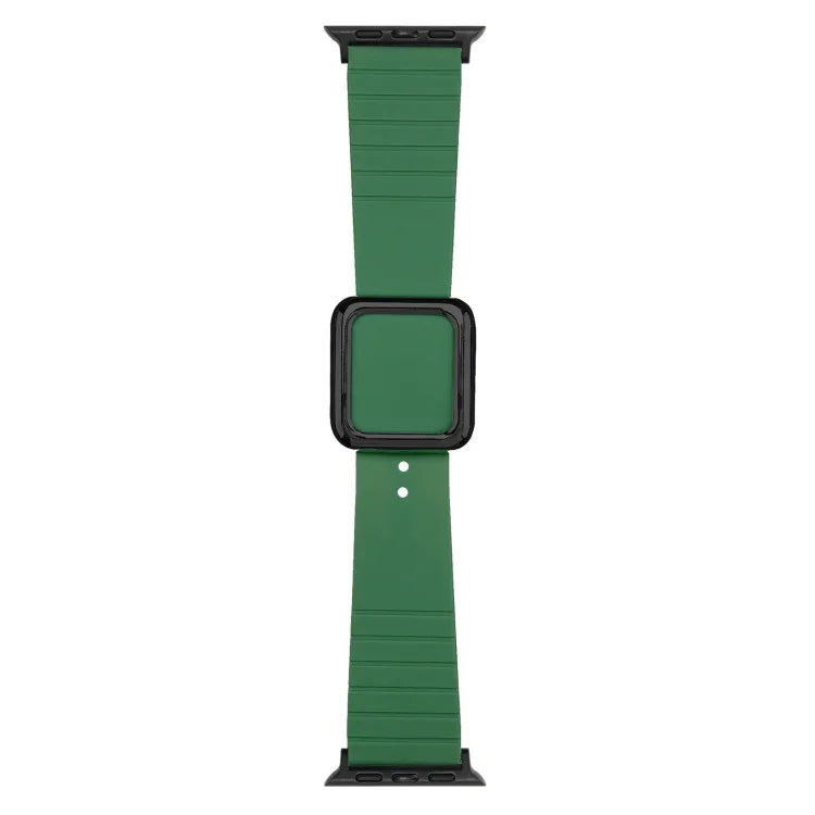 سوار ساعة سيليكون بمشبك مربع أسود لسلسلة Apple Watch، 7 45مم / 6&SE&5&4 44مم / 3&2&1 42مم، 7 41مم / 6&SE&5&4 40مم / 3&2&1 38مم