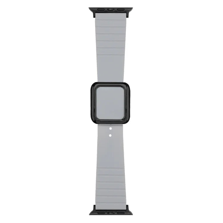 سوار ساعة سيليكون بمشبك مربع أسود لسلسلة Apple Watch، 7 45مم / 6&SE&5&4 44مم / 3&2&1 42مم، 7 41مم / 6&SE&5&4 40مم / 3&2&1 38مم