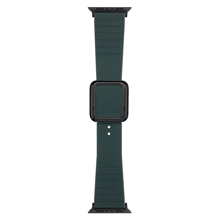 سوار ساعة سيليكون بمشبك مربع أسود لسلسلة Apple Watch، 7 45مم / 6&SE&5&4 44مم / 3&2&1 42مم، 7 41مم / 6&SE&5&4 40مم / 3&2&1 38مم