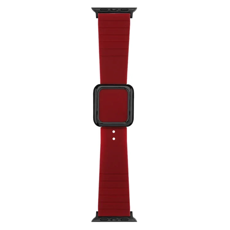سوار ساعة سيليكون بمشبك مربع أسود لسلسلة Apple Watch، 7 45مم / 6&SE&5&4 44مم / 3&2&1 42مم، 7 41مم / 6&SE&5&4 40مم / 3&2&1 38مم