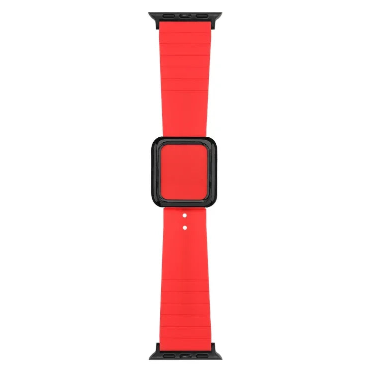 سوار ساعة سيليكون بمشبك مربع أسود لسلسلة Apple Watch، 7 45مم / 6&SE&5&4 44مم / 3&2&1 42مم، 7 41مم / 6&SE&5&4 40مم / 3&2&1 38مم