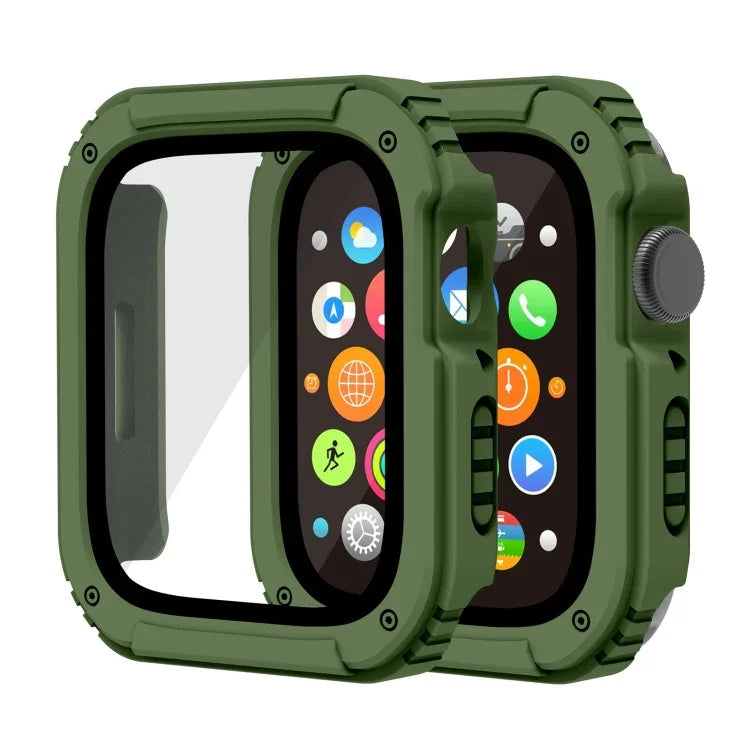غطاء حماية بشاشة زجاج مقوى 2 في 1، لسلسلة Apple Watch 9 / 8 / 7 45مم، لسلسلة Apple Watch 9 / 8 / 7 41مم، لسلسلة Apple Watch 6 / 5 / 4 / SE 44مم، لسلسلة Apple Watch 6 / 5 / 4 / SE 40مم، لسلسلة Apple Watch 3 & 2 & 1 42...