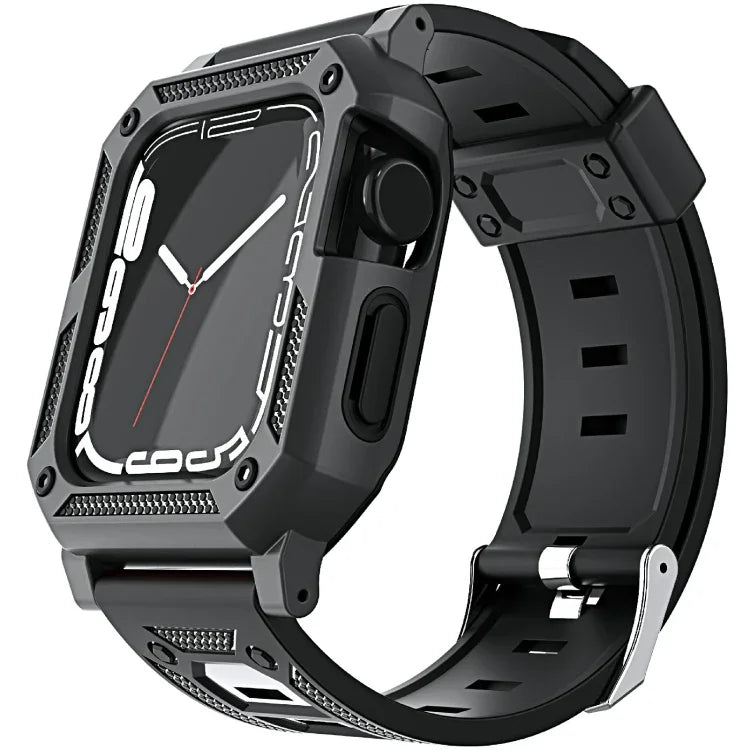 طقم سوار ساعة سيليكون عسكري + غطاء ساعة، لساعة Apple Watch السلسلة 9/8/7 45مم، لساعة Apple Watch السلسلة 9/8/7 41مم