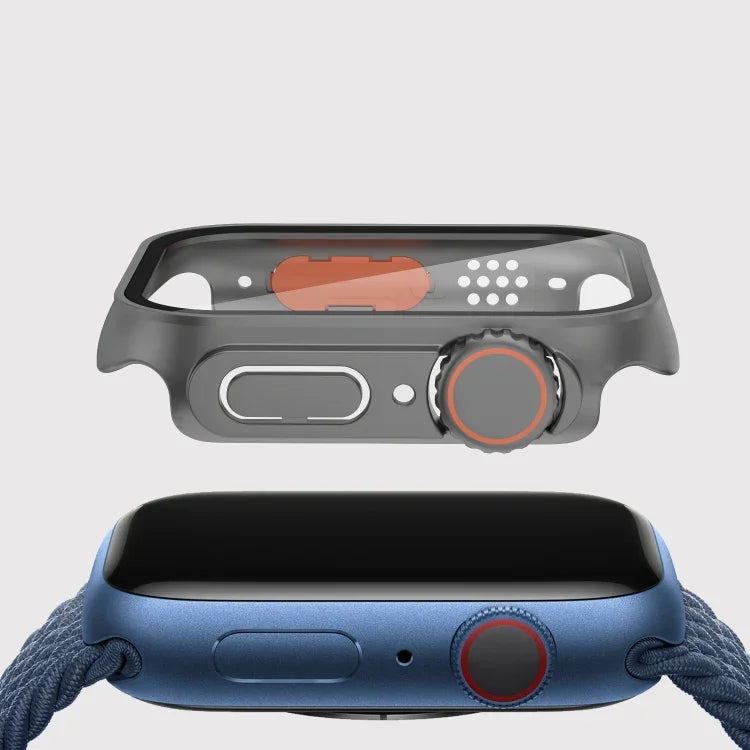 غطاء ساعة فيلم PC مع زر قابل للفصل لساعات Apple Watch Series 9 / 8 / 7 مقاس 45مم، لساعات Apple Watch Series 9 / 8 / 7 مقاس 45مم