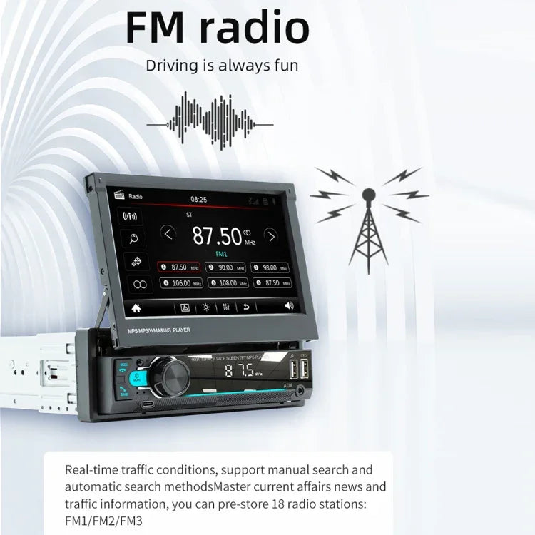 مشغل MP5 قابل للسحب للسيارة 7 بوصة 9901 يدعم FM وإنترنت الهاتف المحمول، 9901