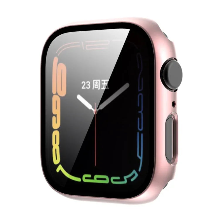 غطاء ساعة من PC مع فيلم زجاج مقسى مطلي، لساعة Apple Watch السلسلة 9 / 8 & 7 45مم، لساعة Apple Watch السلسلة 9 / 8 & 7 41مم