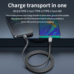 كابل بيانات شحن سريع USB-C/Type-C إلى 8 دبابيس بزاوية 3 أمبير، Type-C إلى 8 دبابيس بطول 1.2 متر، Type-C إلى 8 دبابيس بطول 2 متر