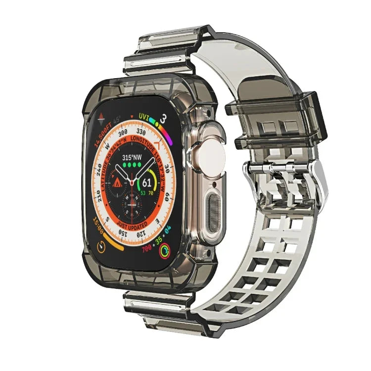 سوار ساعة متكامل شفاف من TPU بنمط الجليد، لساعة Apple Watch Ultra 49مم