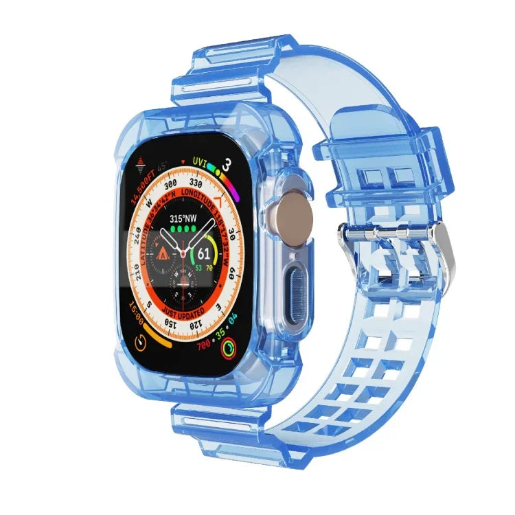 سوار ساعة متكامل شفاف من TPU بنمط الجليد، لساعة Apple Watch Ultra 49مم